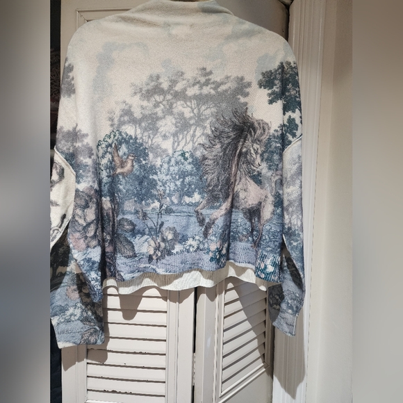 Rare Pilcro Alani Mock Neck Mystical Garden Cashmere Cream & Blue Sweater NWT S - Picture 8 of 12